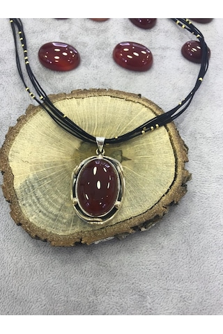 Akik Taşlı Gümüş Kolye 925 Ayar