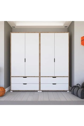 Nisan Açık Ceviz-beyaz 4 Kapılı 4 Çekmeceli Elbise Dolabı - Gardırop Seti Açık Ceviz & Beyaz