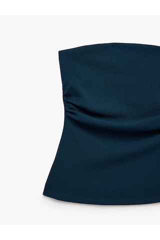 Koton Slim Fit Drape Detaylı Straplez Top Lacivert 6sak10192ek