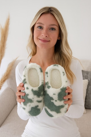 Puffy Kadın Ev Terliği Kışlık Terlik Kauçuk Ses Yapmaz Taban Yeşil
