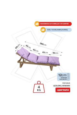 Xpermate Pofuduk Şezlong Minderi 60x180x12cm Su İtici, Lila
