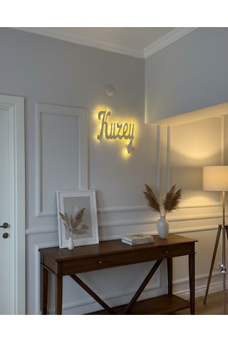 Duvar İsimliği Pilli Led Işıklı Ahşap İsim Tabelası 40x30 Cm