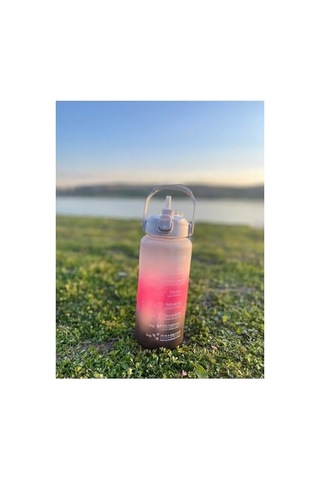 Motivasyonel Su Matarası, 2 Lt Ve 900 Ml, Siyah Pembe, Spor Salon Şişesi Çok Renkli
