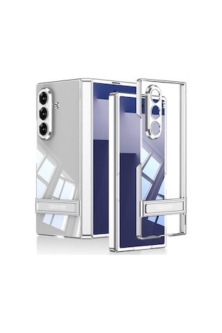 Senon Galaxy Z Fold 7 Kılıf Kamera Korumalı Şeffaf Tasarımlı Zore Lego Standlı Kapak Gümüş