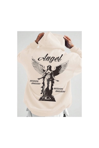 Tarzsokak Manfinity Hypemode Letter & Figure Graphic Kangaroo Pocket Drawstring Hoodie Bej