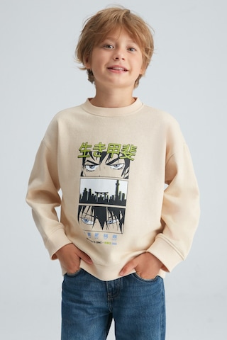 Grimelange REMCO Erkek Çocuk Nakışlı Yuvarlak Yaka Krem Sweatshirt