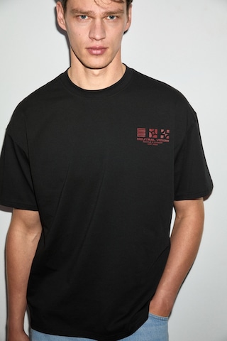 Grımelange Antonıo Erkek Baskı Detaylı %100 Organik Pamuk 3 İplik Örme Oversize Siyah T-shirt