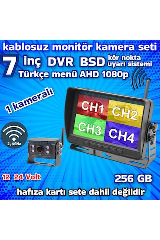 1 Adet Kablosuz Kamera Ahd 1080p 7 İnç Dvr Monitör Bsd Kör Nokta Sistemli 12 24 V