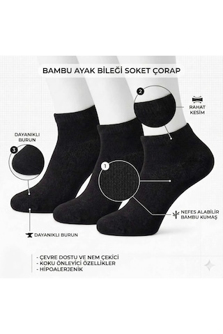 Çorap Giyim Erkek Bambu Patik Çorap 12 Li Paket, Siyah Beyaz Gri, Nefes Alan Nem Emici Yumuşak Günlük Spor Bilek Çorabı