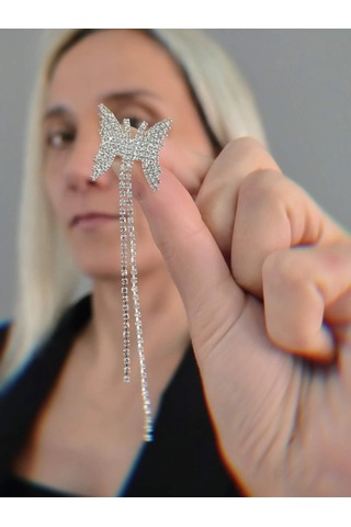 Kelebek Model Uzun Sallantılı Küpe Silver