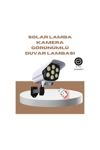 Güneş Enerjili Led Lamba + Güvenlik Kamerası Görünümlü 5-8 M Hareket Algılamalı Beyaz Işık