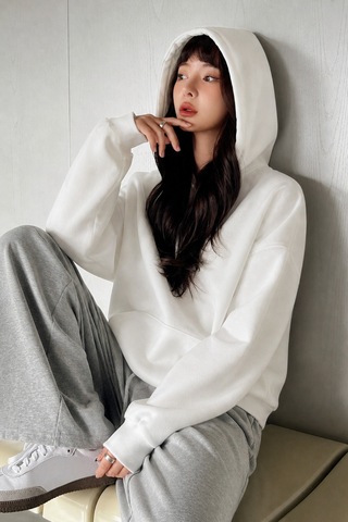 Cool Tarz Kadın Oversize Hoodie Sweatshirt Kapüşonlu Kanguru Cepli Beyaz Beyaz