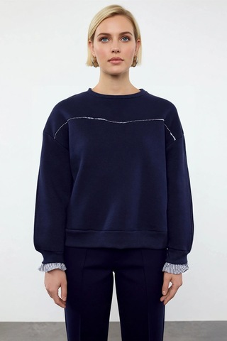 Benerly Kadın Bisiklet Yaka Düşük Kol Uzun Kollu Sweatshirt Fonksiyonel D Lacivert