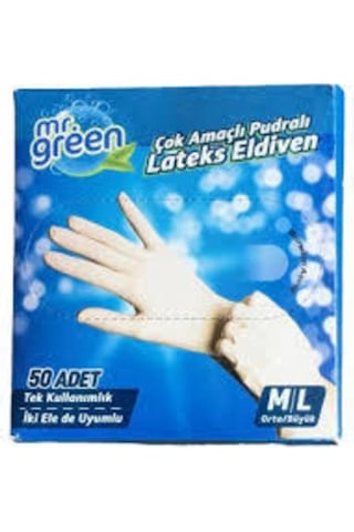 Mr. Green Latex Eldiven M / L Beyaz Beden 50 Adet Gramajlı
