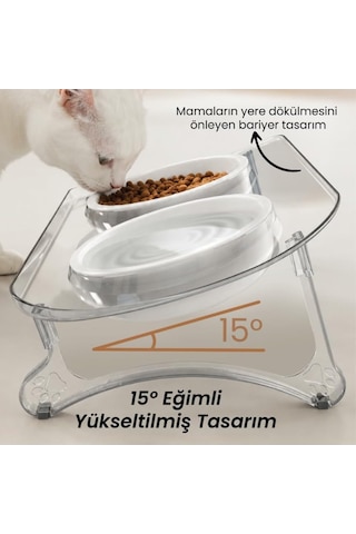 Atapet Çift Kaseli 15 Eğimli Yükseltilmiş Kedi Köpek Mama Kabı