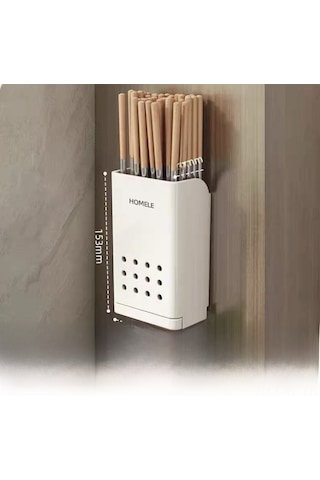 Yifomall Duvar Takılı Beyaz Çatal Bıçak Kaşık Depolama Kutusu - Delik Açmadan Kurutma Özelliği, Mutfak Organizatörü, Toptan Alım Diğer