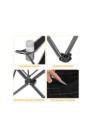 Kingcamp Lotus Comfort Konforlu & Takviyeli Kamp Sandalyesi Black Siyah