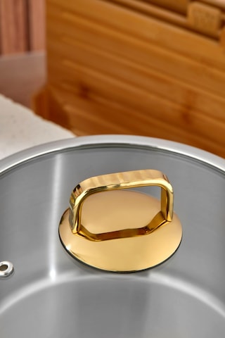 Cooker Bomonti 16 Cm 2 Litre İndüksiyon Uyumlu Paslanmaz Çelik Gold Kulplu Derin Tencere Ckr3467