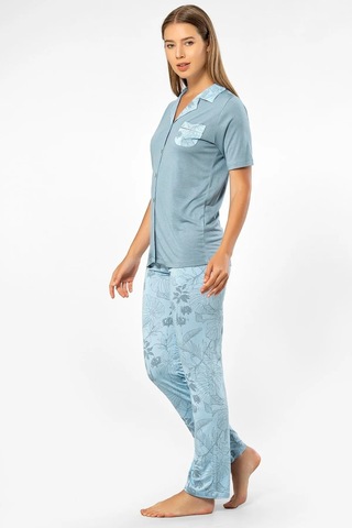 Türen 3377 Kadın Uzun Kollu Gömlek Pijama Takım-mavi Mavi