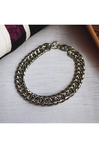 Gümüş Renk, Modern Halkalı Paslanmaz Çelik Erkek Bileklik 20 Cm Çok Renkli