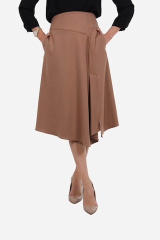 Kadın Flanel Kumaş Yırtmaçlı Etek Frn4051 CAMEL