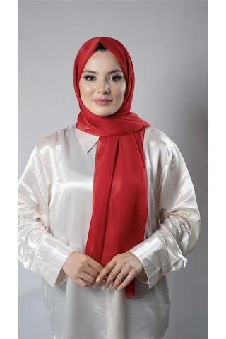Hürrem Bone Kırmızı Düz Klasik Şal Şifon Kumaş Janjan Abiye 202108 31 Kırmızı