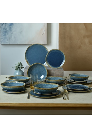 Keramika Shizen Mavi Organik Yemek Takımı 18 Parça 6 Kişilik Q39 Açık Mavi