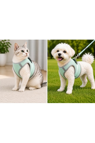Nefes Alan Kumaş Air Mesh Kedi Köpek Göğüs Tasması Xx Small 28x32 Cm Gri