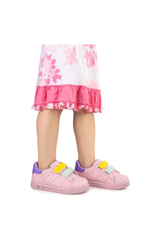 Kiko Kids Oyo İlk Adım Bebe Cırtlı Işıklı Kız Bebek Spor Ayakkabı Pudra - Sarı