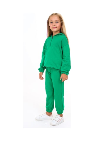Toontoy Kids Toontoy Kız Çocuk 2'li Takım Kapüşonlu Fermuarlı Sweatshirt & Beli Paçası Lastikli Cepli Jogger Eşofman Altı - 2 İplik Çimen Yeşili