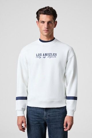 Grimelange Camden Erkek Önü Kolları Ve Sırtı Baskılı Oversize Fit Bisiklet Yaka Beyaz Sweatshirt Beyaz