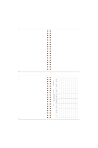 A5 Spiralli Karton Kapak 2 Li Set Düz Çizgisiz Okul Defteri 80 Yaprak, Ders Programlı Krem Fon Nakış