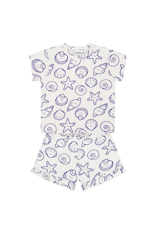 Antebies Organik Gots Sertifikalı Mor Neşeli Dostlar Fırfırlı, Bağcıklı Kısa Kollu,bebek Tshirt Şort Takımı