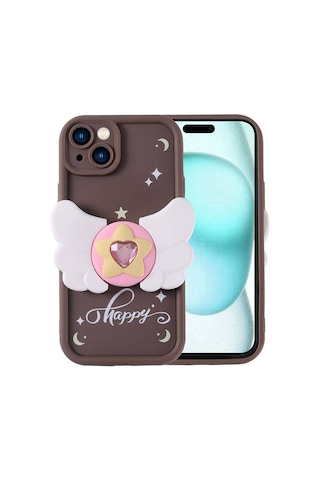 Zore Apple Uyumlu iPhone 15 Plus Kılıf Kamera Korumalı Figür Tasarımlı Kapya Kapak-koyu Kahve Koyu Kahve