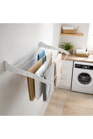 Çamaşır Kurutma Askılığı Katlanır Duvara Monte Balkon Banyo Askılık Duvar Tipi Yer Tasarruflu Çamaşırlık 70 Cm Roma Beyaz