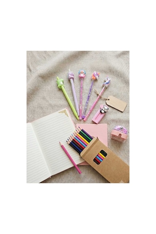 Pembe Unicorn Ve Arkadaşları Boyama Kalemli Doğum Günü Hediye Kırtasiye Seti