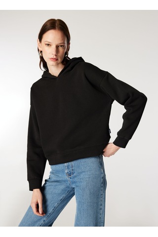 Mustang Siyah Kadın Kapüşon Loose Fit Düz Sweatshirt M4wl-swt-1936