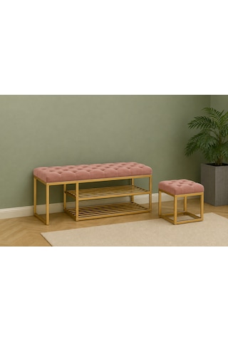 Gold Metal Bench Ayakkabılık Bank, Kapı Girişi Puf Ayakkabılık Pembe