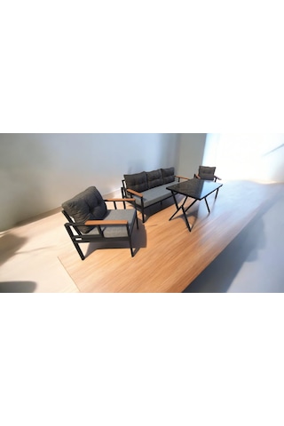 Pi Elize Bahçe Balkon Mobilyası Gri Antrasit 3+1+1 Perla Masa Antrasit - Gri