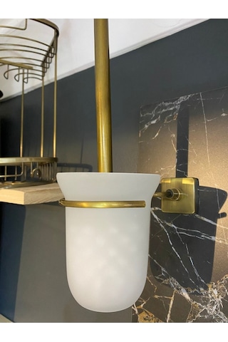 İsaoğlu Yapı Mat Gold Tuvalet Fırçası Antik Gold Tuvalet Fırçalık Komple Pirinç Paslanmaz Gold