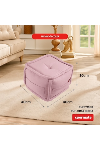 Xpermate Puffymod Dekoratif Kare Puf Orta Sehpa 40x40 Cm Pembe