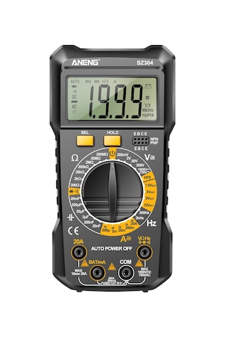 Aneng Sz304 Yüksek Hassasiyetli Dijital Ekran Ölçer Standlı Profesyonel Taşınabilir Multimetre - Siyah