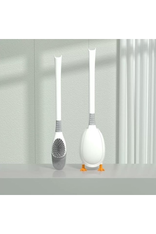 Beyaz Silikon Banyo Tuvalet Fırçası Duvara Monte Fırça Esnek Derin Temiz Köşe Temizleme Fırçası Sevimli Ördek Tuvalet Fırçası