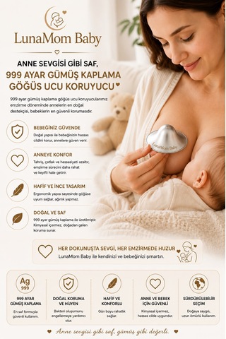Lunamom Baby 999 Ayar Gümüş Kaplama Göğüs Ucu Koruyucusu