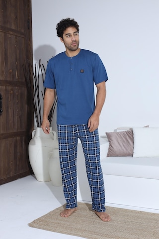 Erkek 70034 Kısa Kol Yaka Düğmeli Pijama Takımı Mavi Mavi