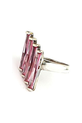 Pembe Zirkon Taşlı Italyan Tasarımı Gümüş Piatti Yüzük 19