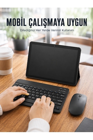 Bluetooth Klavyeli Android Tablet Seti Sım Kart Destekli Kablosuz Mouse Ve Mobil Çalışma Deneyimi Arka Kapak