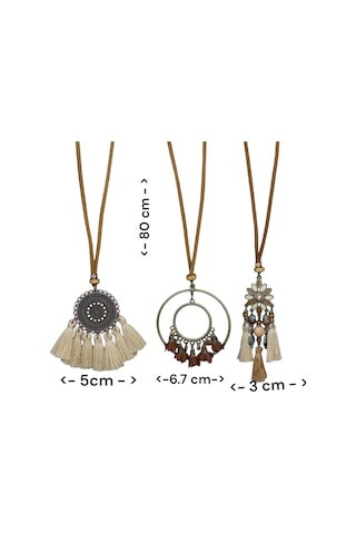 Yıwu Boho-chic 3 Parça Set: Vintage Esintili Püskül & Çiçek Kolye Ve Taşlı Aksesuarlar Metalik