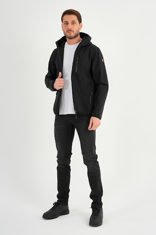 Alexander Gardi Alexandergardı Fermuarlı İçi Polarlı Su İtici Softshell Kumaş Kapüşonlu Mont E24-mnt-01 Siyah