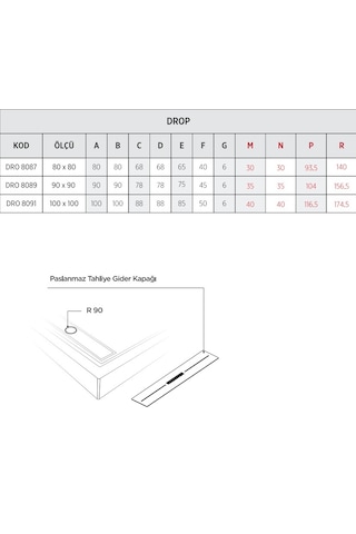 Shower 90x90 Drop Oval Monoblok Duş Teknesi H:8 Cm